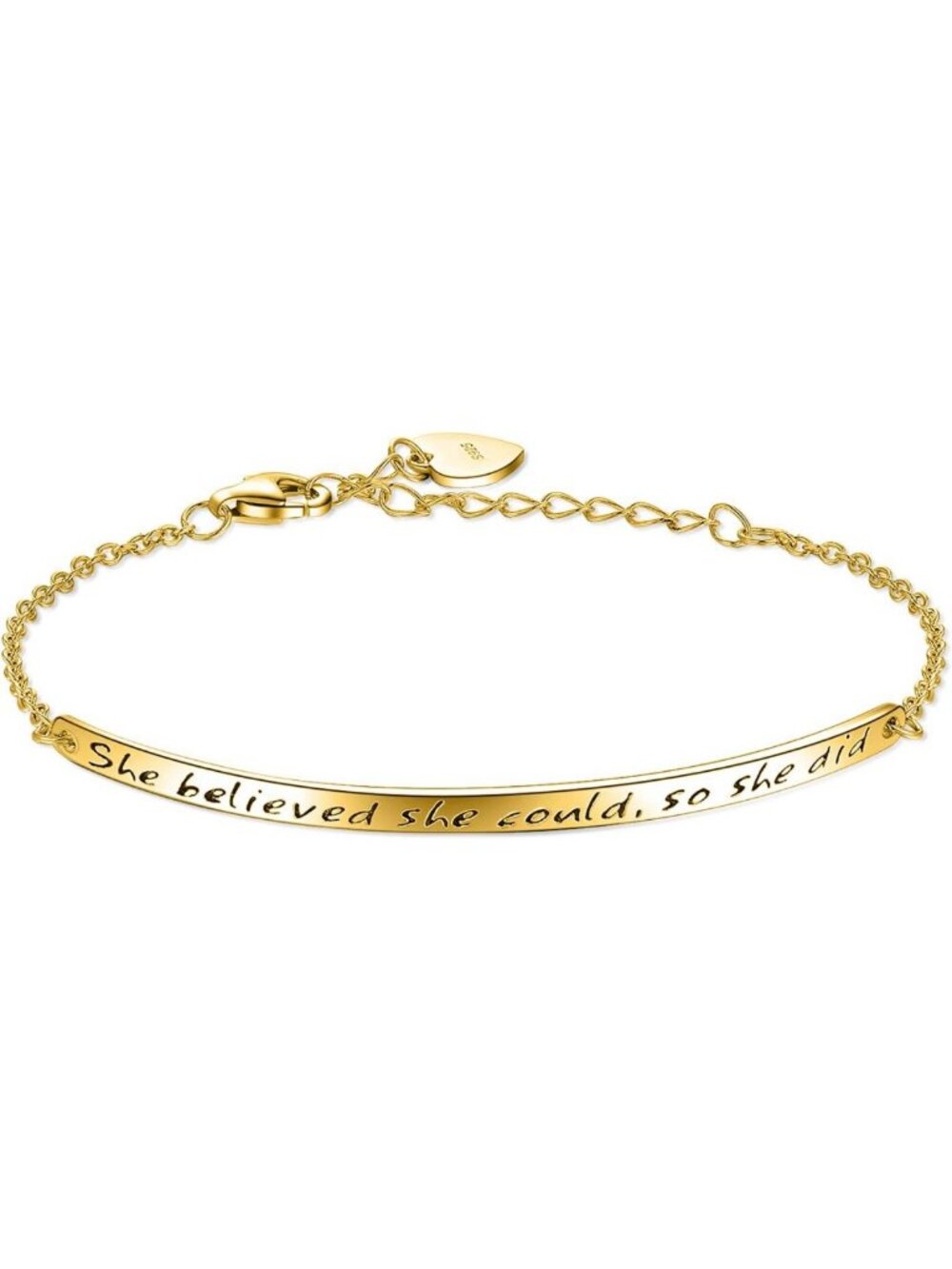 925 Sterling Silver Adjustable Engraved Inspirational Bracelet for Friendship